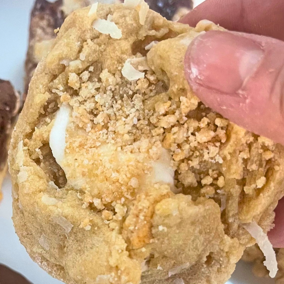 Box of 6 chewy Graham Mallow Cookies with graham cracker, marshmallow, and coconut