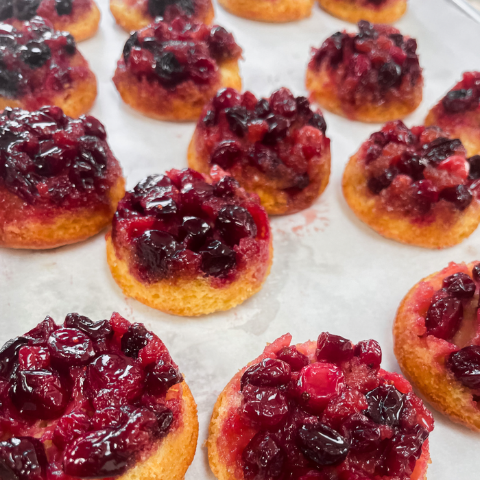 Thanksgiving Treat Feast dessert tartlets with cranberry and pear topping for local pickup at Shift