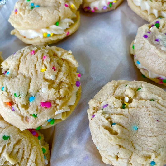 Funfetti cookie sandwich with vanilla bean buttercream and sprinkles