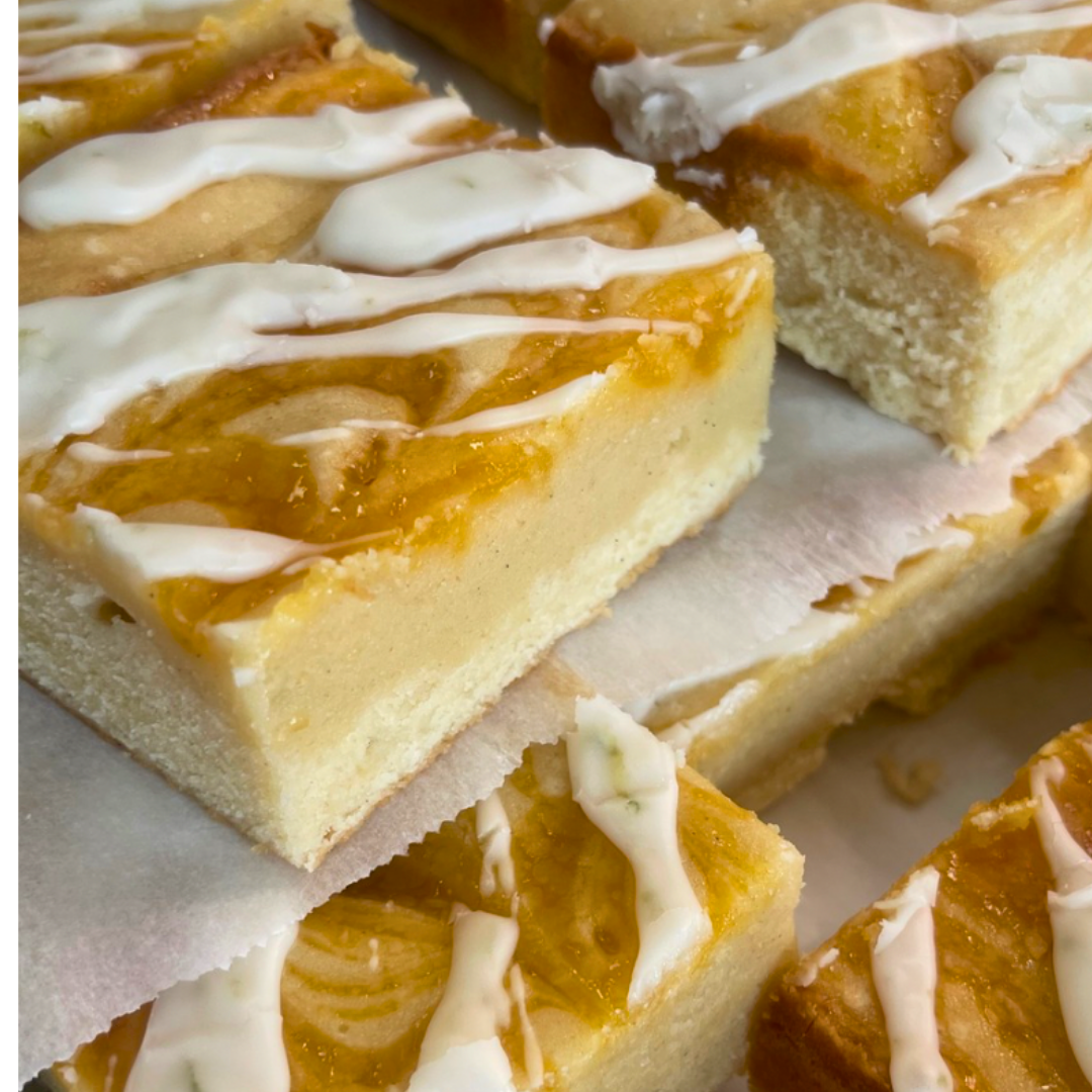 Guava Jam Swirl Cake with cream cheese icing drizzle