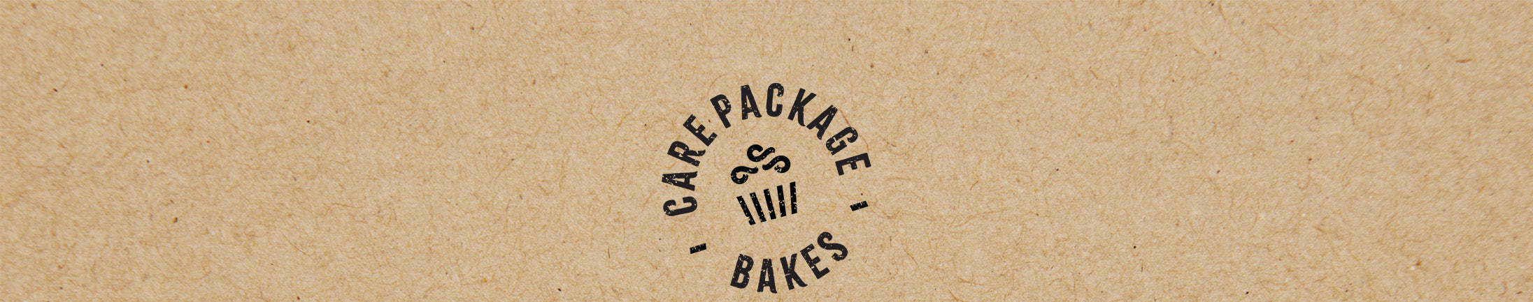 Brown paper background with 'Care Package Bakes' logo